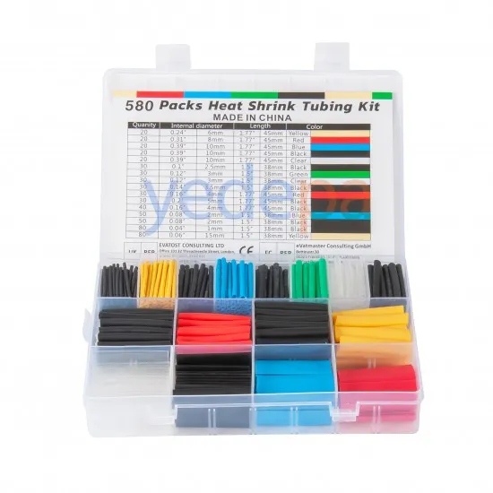 580 Parça Isı İle Daralan Makaron Seti – Farklı Çap ve Renklerde Kablo İzolasyon ve Yalıtım Kiti