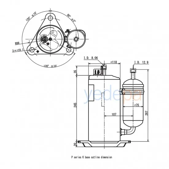 Panasonic Rotary Kompresör 2P17S225Anq - 3/4 HP, 9451 BTU, R22, HBP Uygulama
