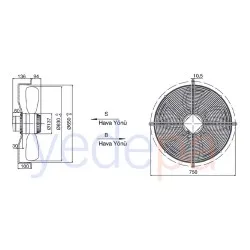 Weiguang 630 mm Emici Aksiyel Fan YWF4E-630 - 1400 Devir 220V