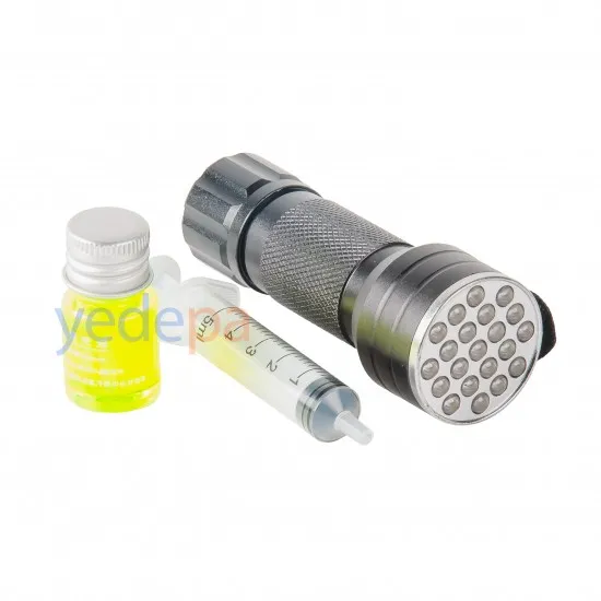 HVAC Kaçak Bulma Seti - 21 LED UV Fener, UV Gözlük, Fosforlu Kaçak Sıvısı, Şırınga